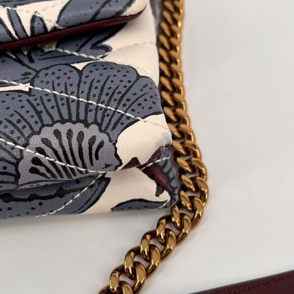Tory Burch Kira Chevron Chain Wallet Floral Print Leather Crossbody Bag Small - Picture 10 of 16